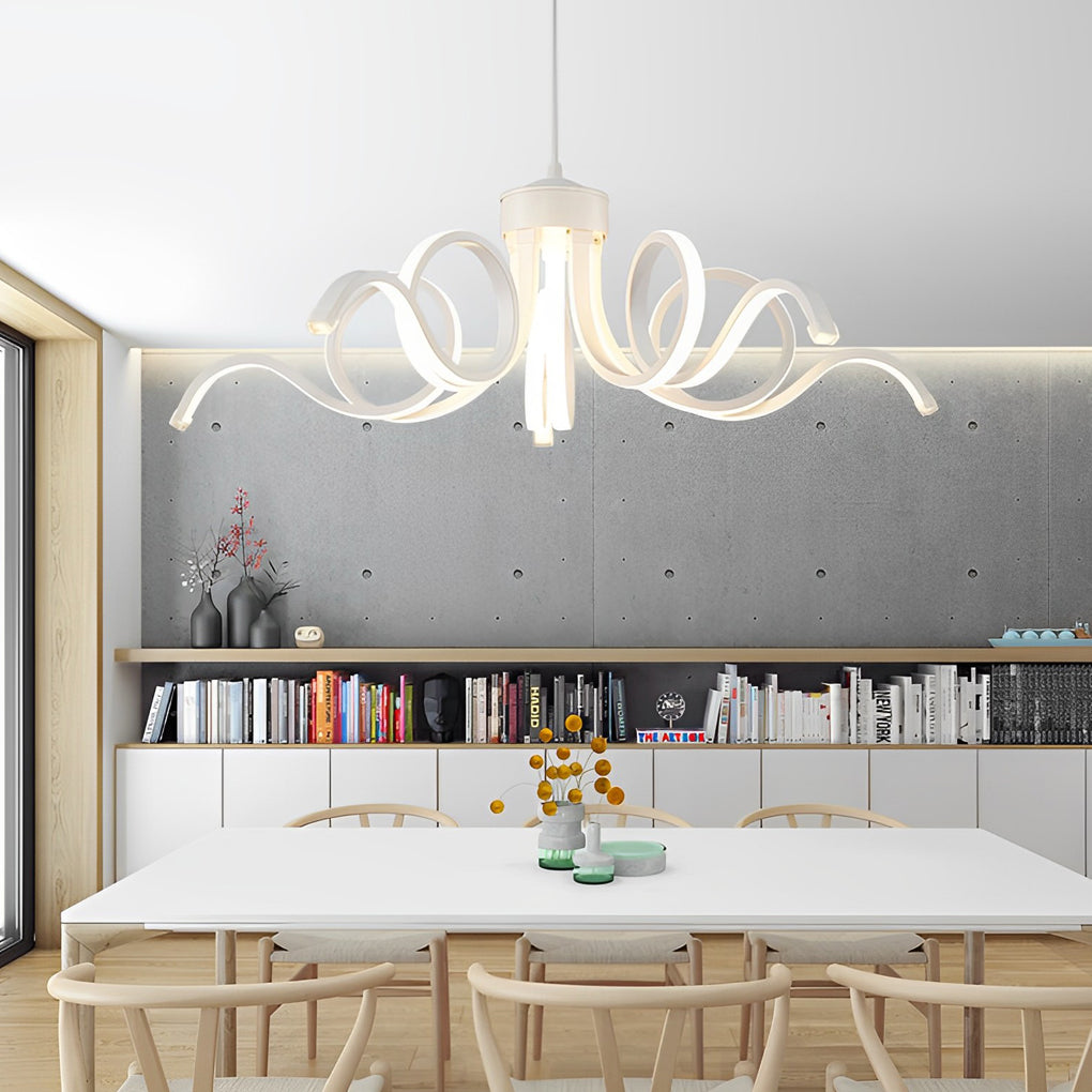Curved Flower Petal Modern Chandelier — Aluminum & Acrylic, 22", 56W/60W LED, Stepless Dimming, White