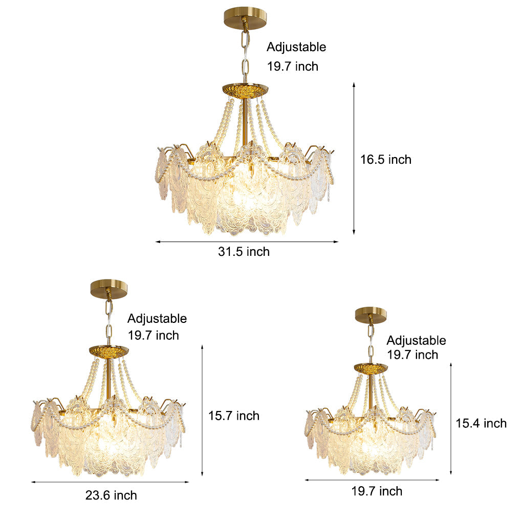 French-Style Glass Chandelier with Pearls — Electroplated Metal, LED, 3-Step Dimming, Hardwired