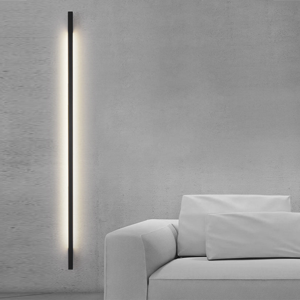 Postmodern Minimalist Strip Linear Wall Sconce — Black Iron, Three-Step Dimming LED, Horizontal or Vertical Mount