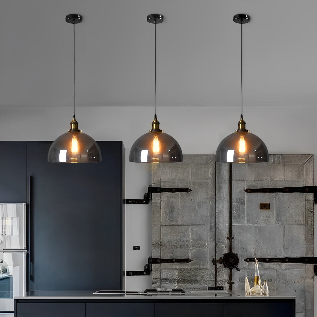 Industrial Retro Mini Pendant — Electroplated Smoke Gray Glass, Adjustable 59" Cord