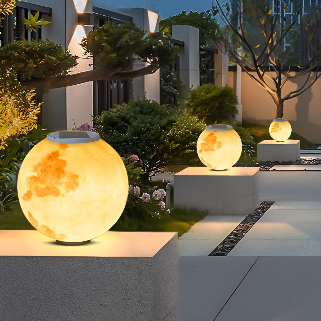 Moon Outdoor Pillar Light — PE Resin, Solar / Hardwired, IP65 Weatherproof, 9.8"–15.7"