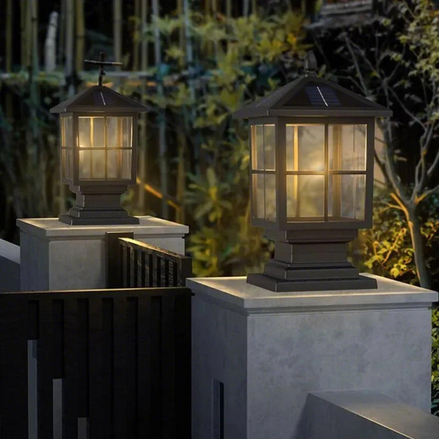 classic black solar pillar lights traditional square design with waterproof led