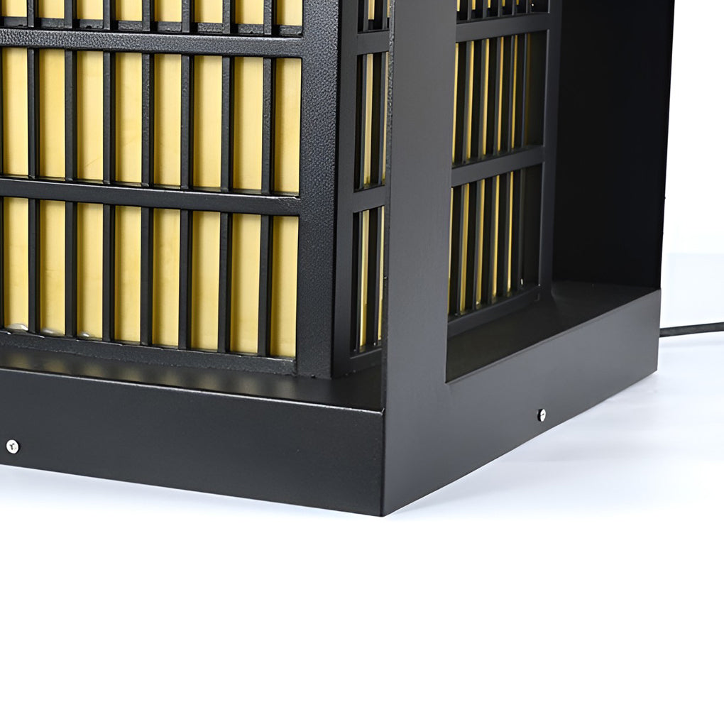 Cuboid Industrial LED Outdoor Pathway Lantern — Black, Galvanized Steel and Faux Marble, IP55 Weatherproof
