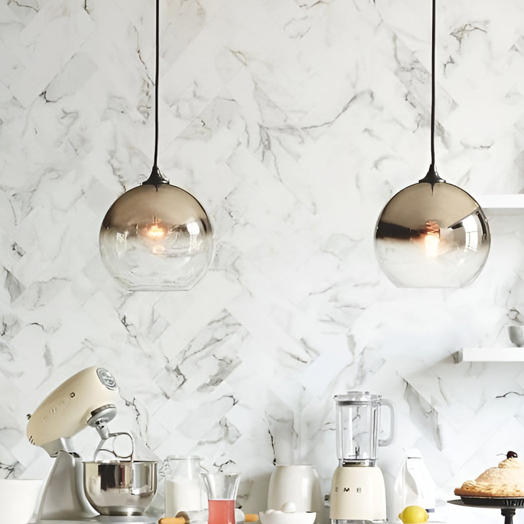 Glass Globe Mini Pendant — Modern Industrial, LED, 3-Step Dimming, 3000K/4500K/6000K, 8"/10"/12", Gold or Silver