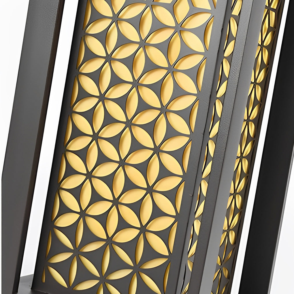 Floral Pattern Modern Bollard Path Light — Black Galvanized Steel, 10W LED, 3000K Warm White