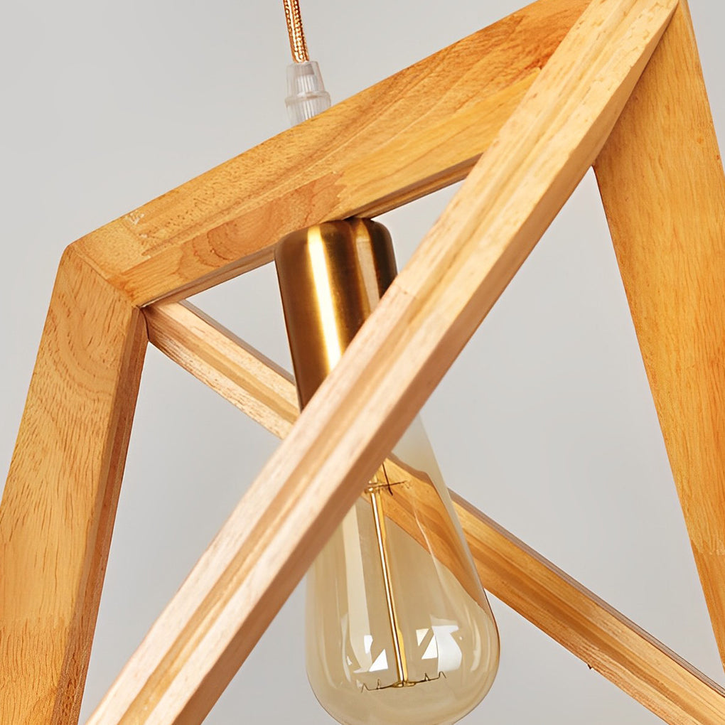 Geometric Wood Frame Pendant Light — Rustic Modern, E27, Adjustable 59" Cord