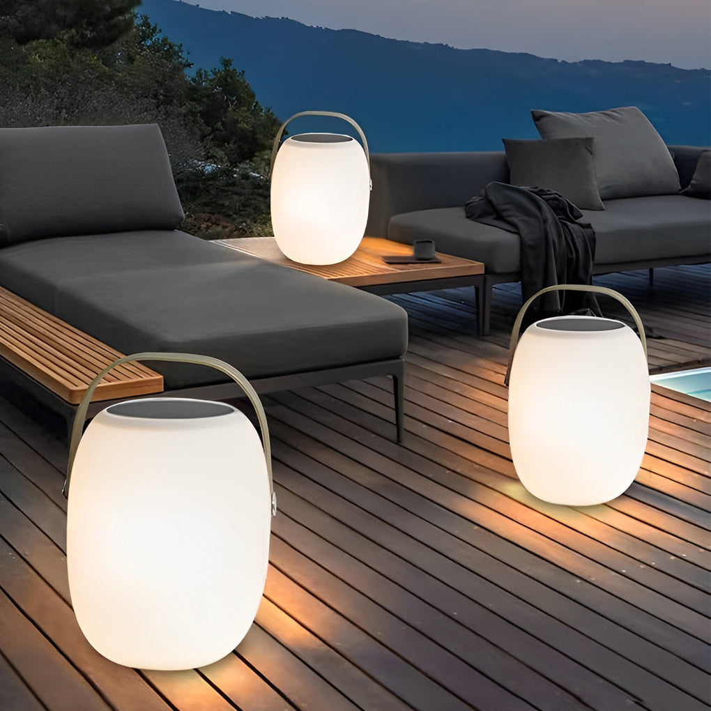 Modern Solar Portable Outdoor Lantern — PE with Wood Grain, LED 3000K, Waterproof