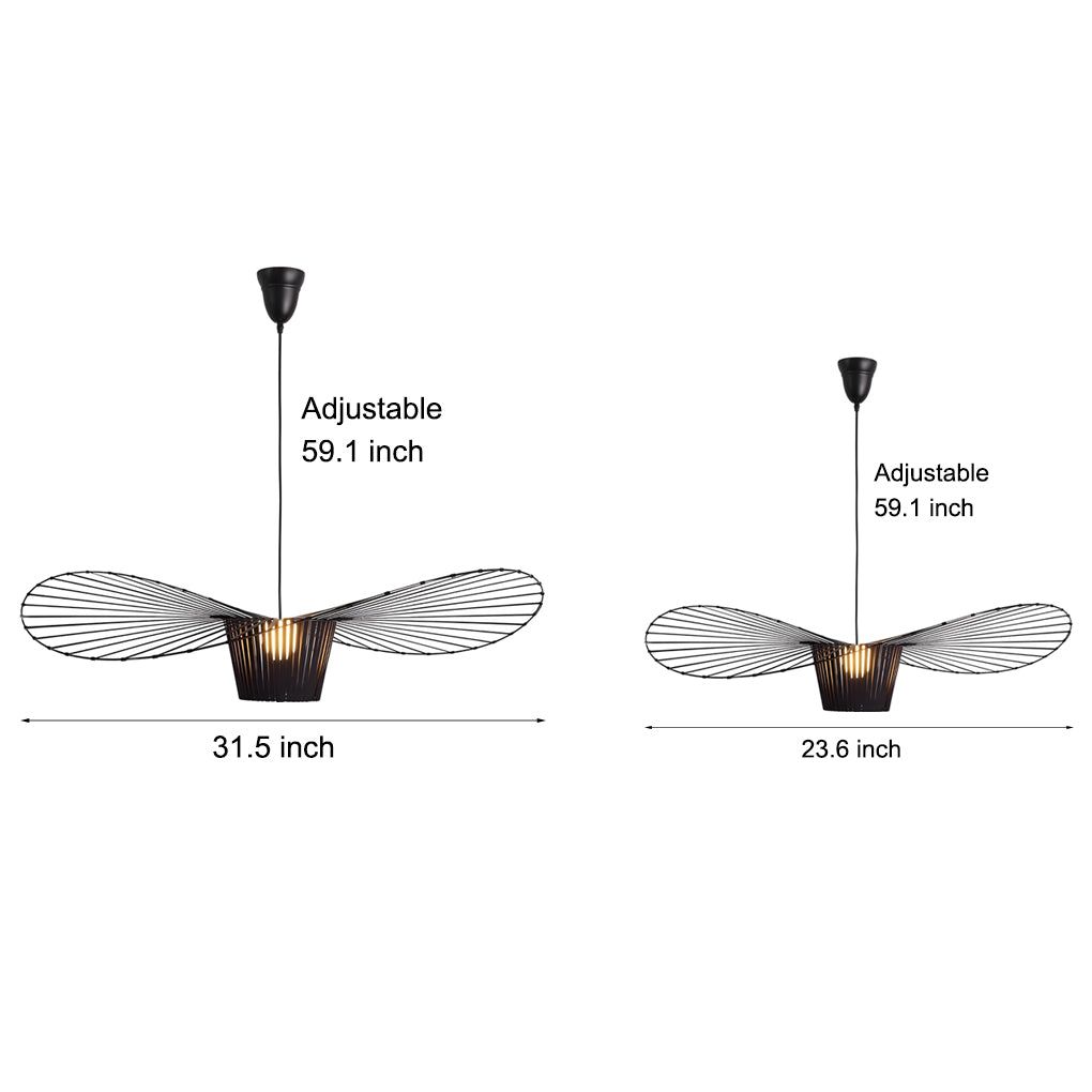 French Hat Fabric Chandelier — Metal Frame, E27, Adjustable, 23.6" or 31.5", Black / Brown / White