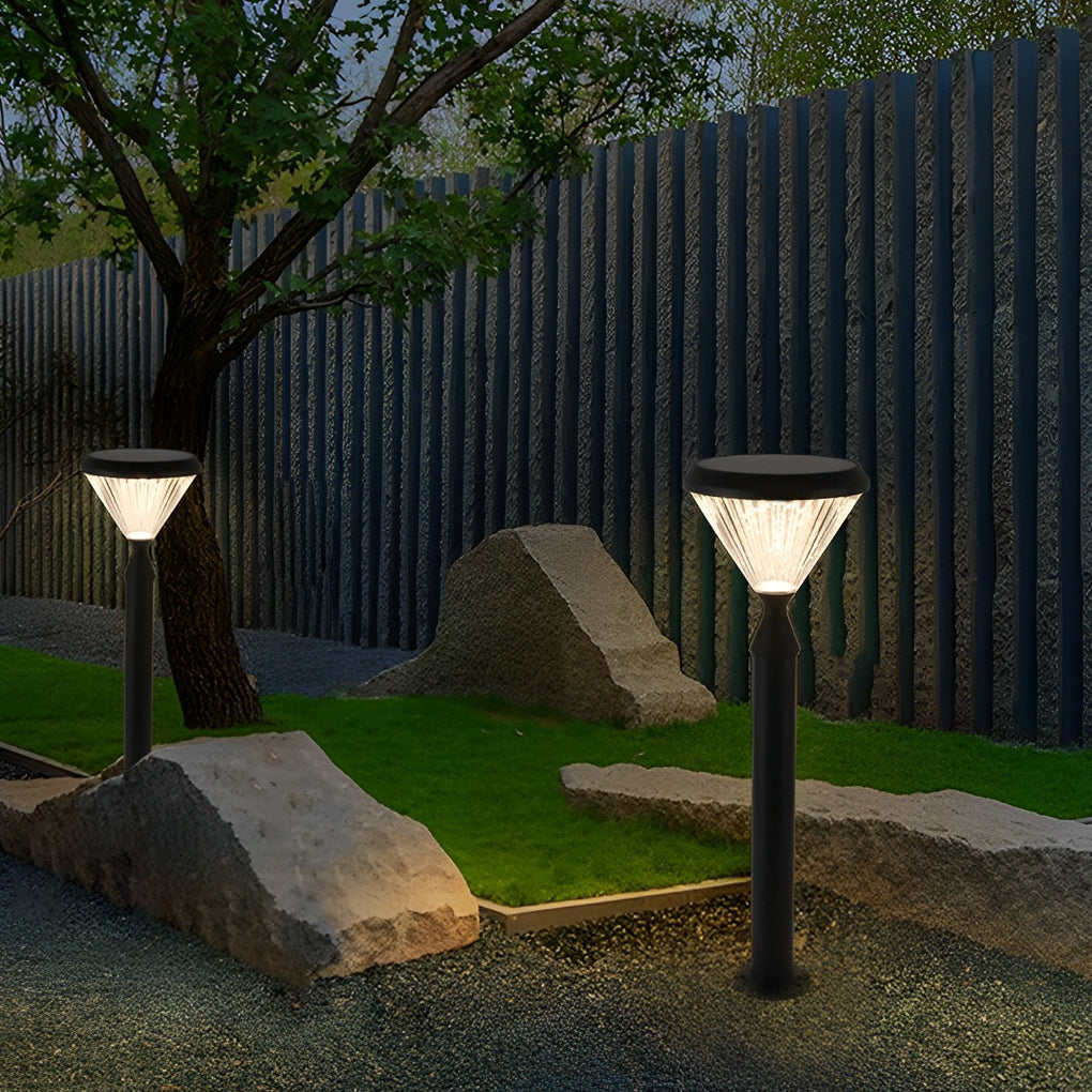 Round Ribbed Solar Pillar Light — Black Die-Cast Aluminum, LED 15W, 3000K, Light-Control