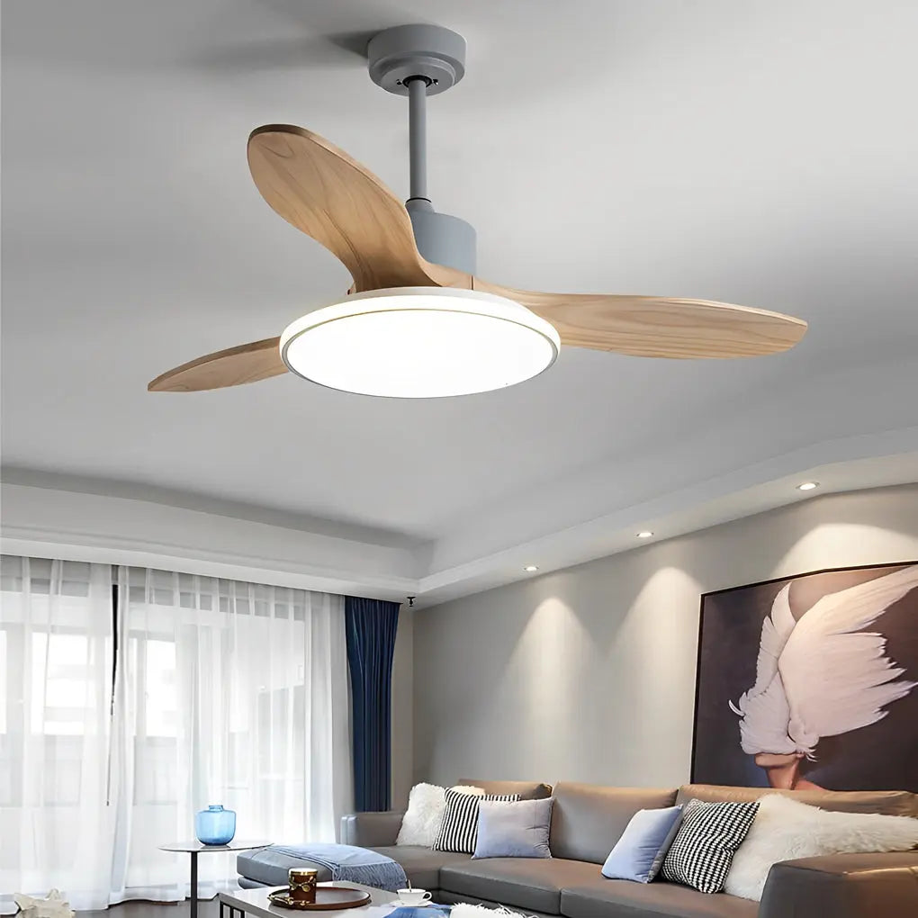 Nordic Ceiling Fan Light with Remote Control - Wood Mute Design and 3-Step Dimming LED Luxe