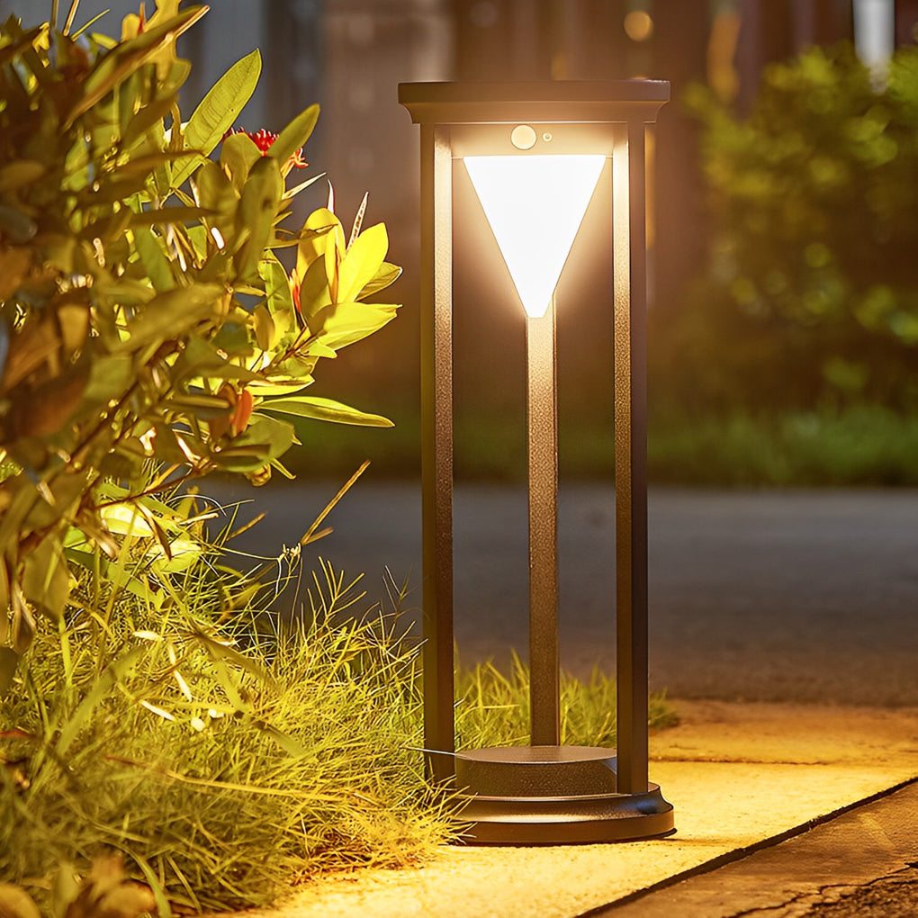 Modern Black Solar Bollard Path Light — Die-Cast Aluminum, LED, Three-Step Dimming (3000K/4500K/6000K), IP55 Weatherproof