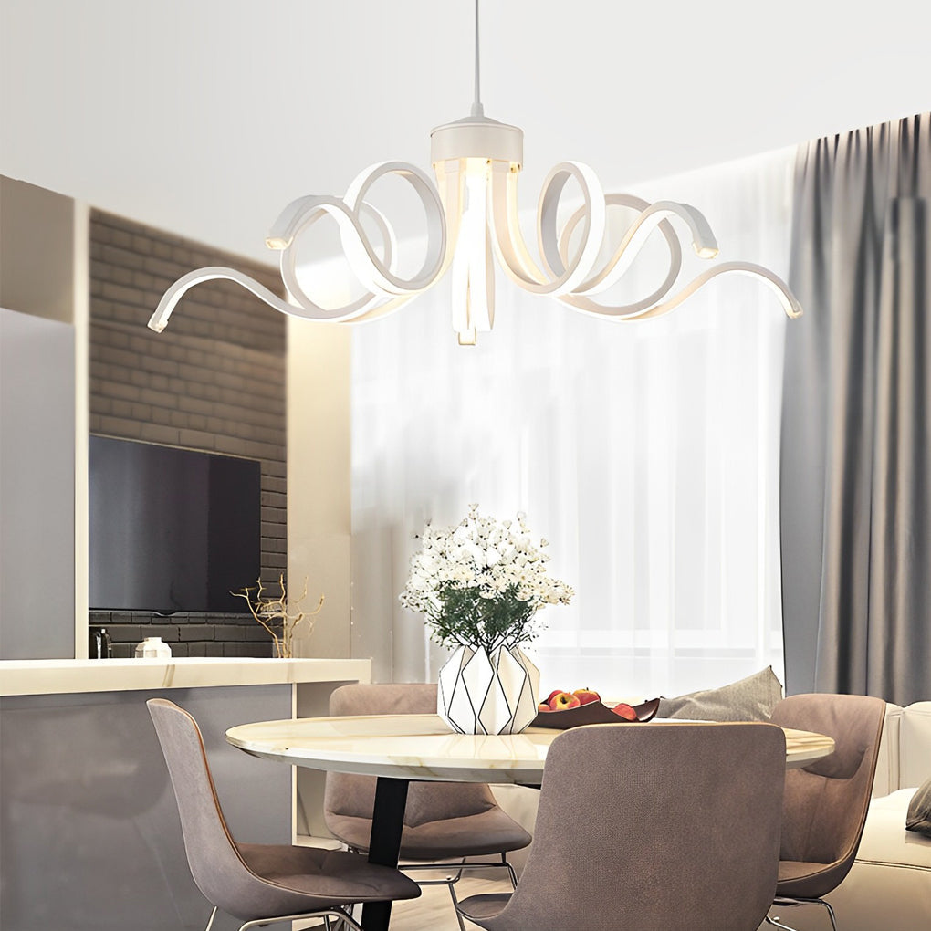 Curved Flower Petal Modern Chandelier — Aluminum & Acrylic, 22", 56W/60W LED, Stepless Dimming, White