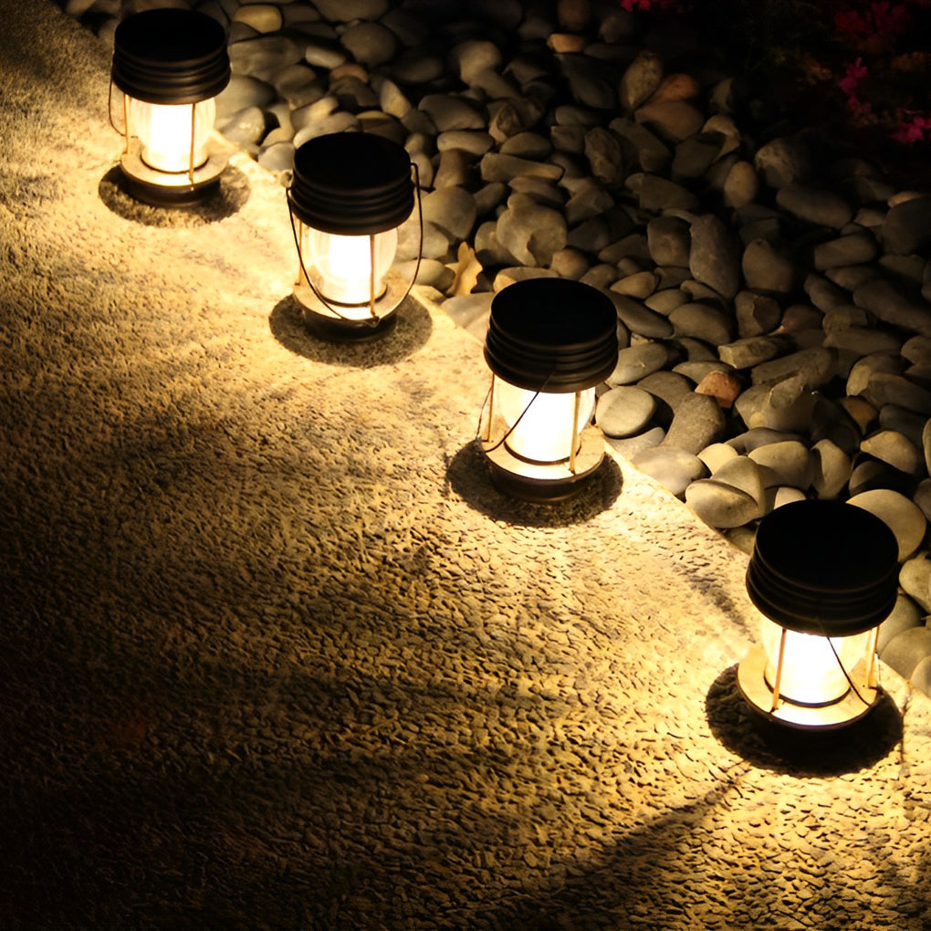 Retro Portable Solar Lantern Path Light — ABS, LED, IP44 Weatherproof, 3000K Warm White
