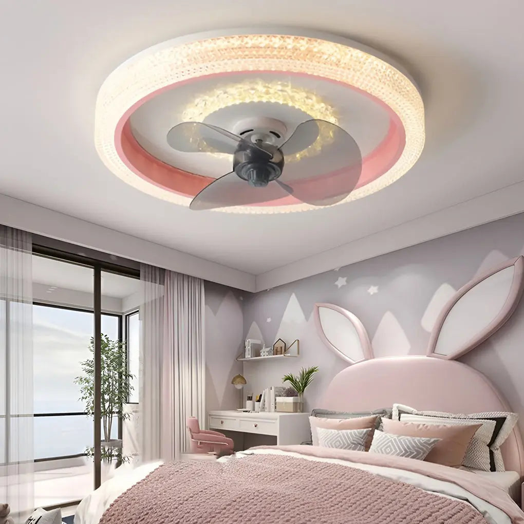 Modern Ceiling Fan Light with Round Design, 360° Rotatable Feature, and Stepless Dimming LED Luxe