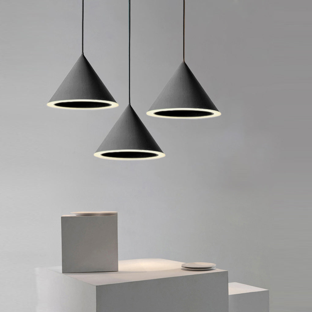 Minimalist Conical Mini Pendant — Iron and Acrylic, LED, Macaron Colors, 9.1" Diameter, 59.1" Adjustable Wire