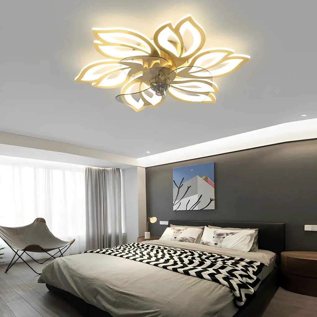 Modern Ceiling Fan Light with Flower Smart Silent Stepless Dimming LED Luxe