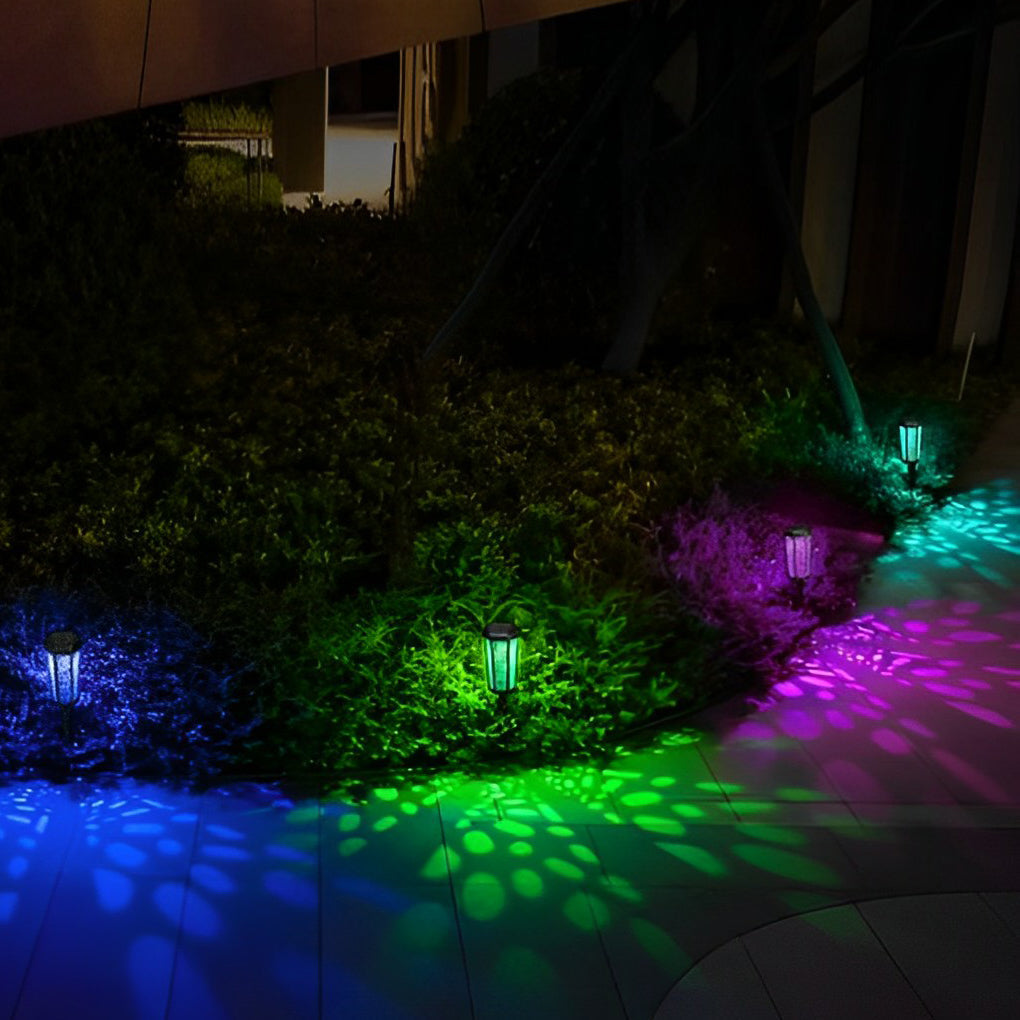 Waterproof RGB Hexagon Hollow Outdoor Solar Stake Light for Landscape Lighting