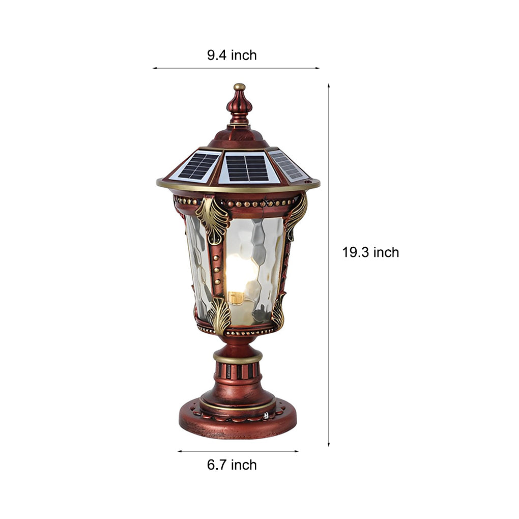 Retro Outdoor Fence Post Light — Die-Cast Aluminum & Glass, Solar/Hardwired, IP55, 3W, Remote, 3-Step Dimming, 9.4"×19.3"