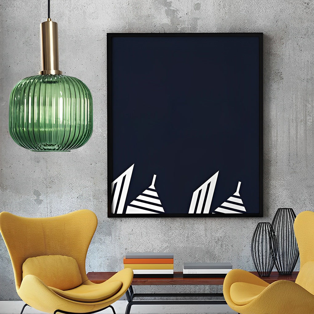 Striped Glass Lantern Mini Pendant — Modern, LED, 3000K, Available in Green, Amber, and Smoke Gray