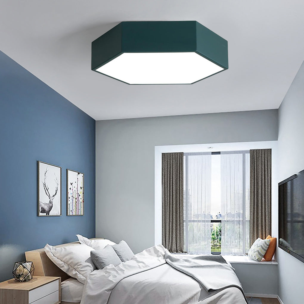 Geometric LED Flush-Mount Ceiling Light — Metal & Acrylic, Tri-Color Wireless Control, 15" Wide