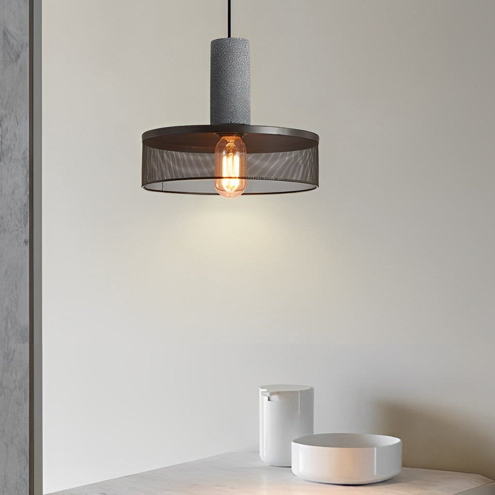 Industrial Cage Pendant — Concrete and Iron, Black, E27, 3000K Warm White