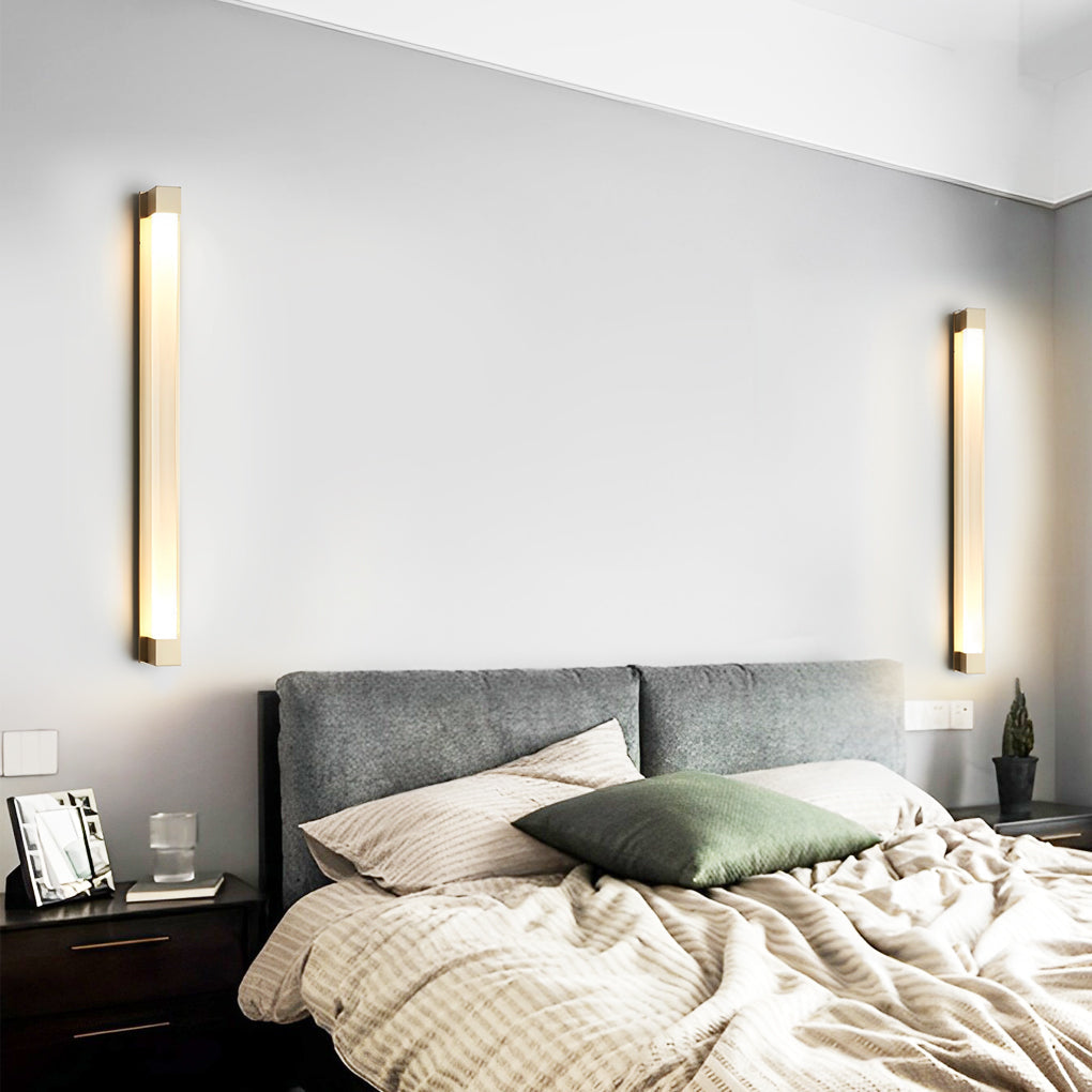 Postmodern Minimalist Strip Crystal Linear Wall Sconce — Crystal Glass, LED, 3000K Warm White, 22" Height, Black or Bronze