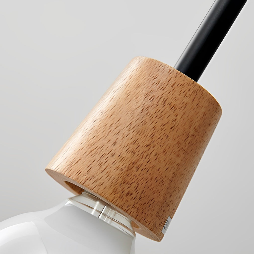 Round Glass and Wood Mini Pendant — Modern Minimalist, 3000K Warm White, Adjustable 59" Cord
