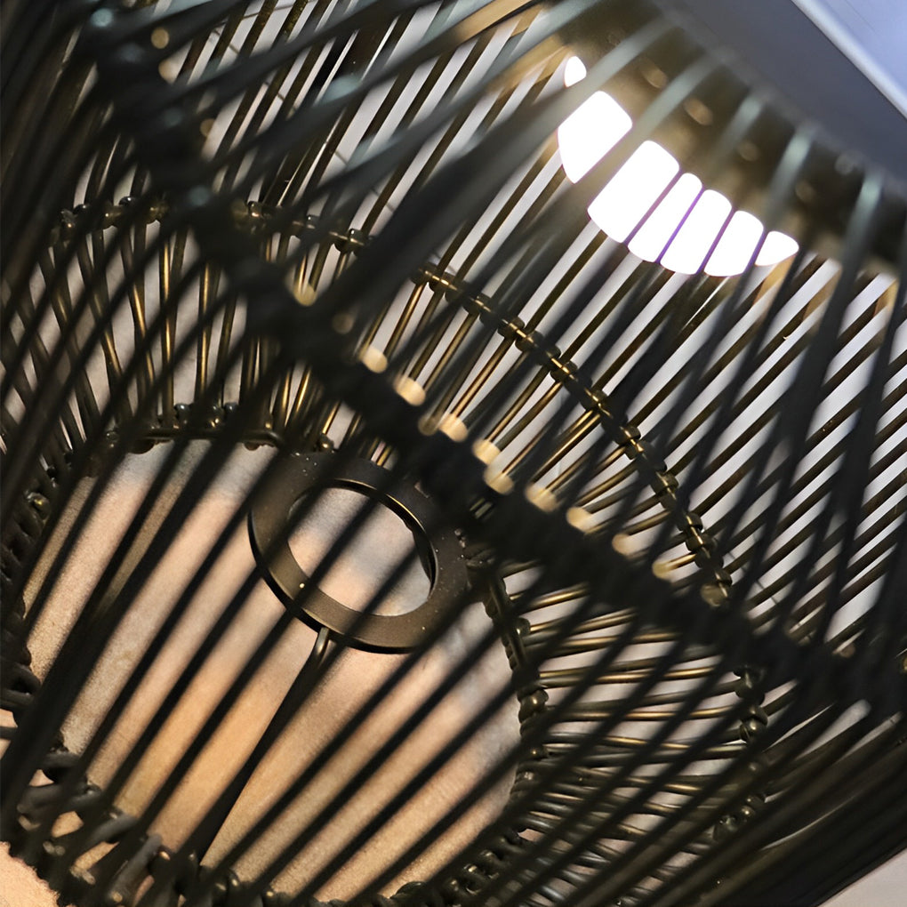 Retro Rattan Portable Outdoor Lantern — Iron and Wicker, Solar-Powered, IP65 Weatherproof, 10" × 16"