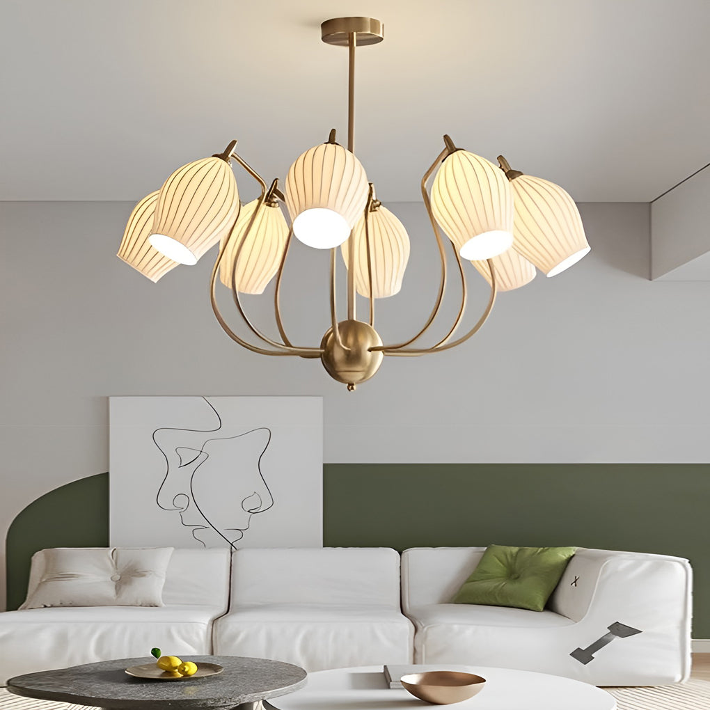 Flower-Shaped Ceramic Modern Chandelier — Iron, E14 12W, 3000K Warm White, 4-Light / 6-Light / 8-Light