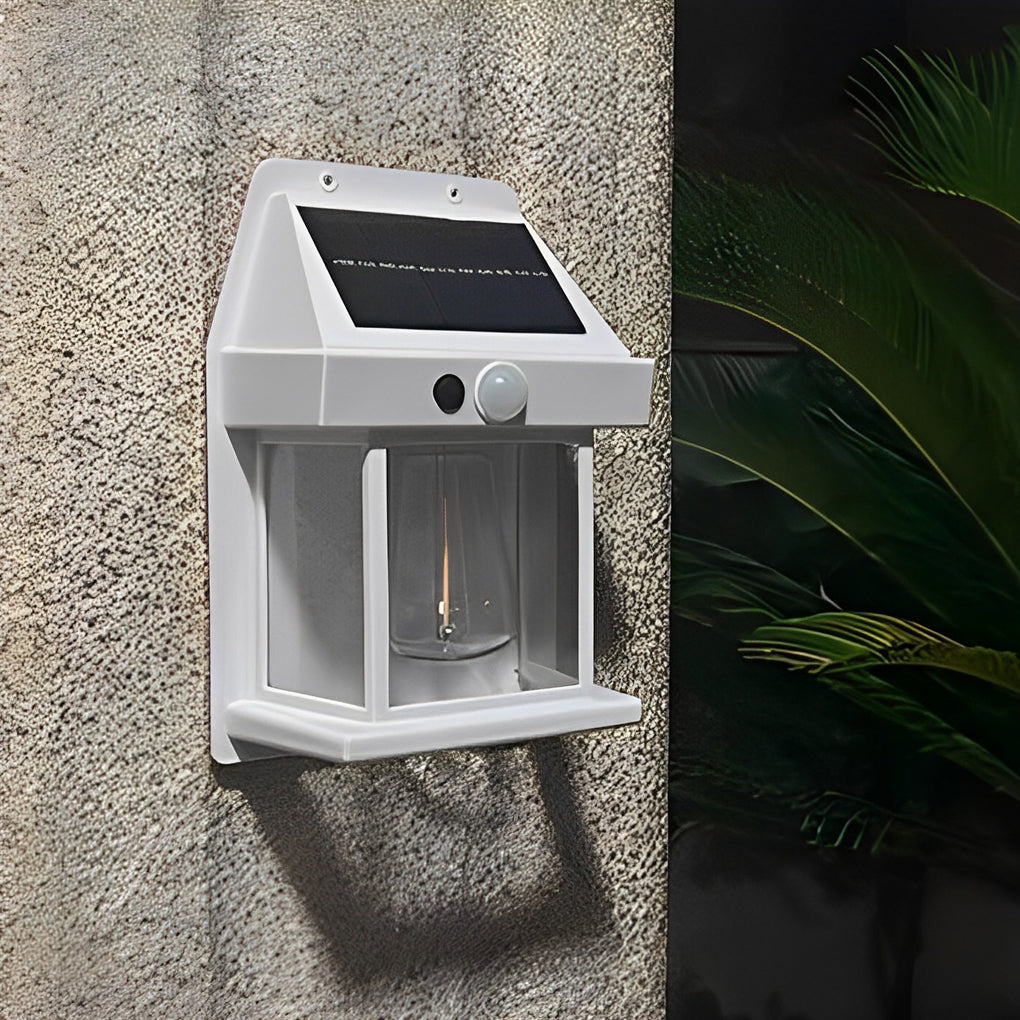 Solar Outdoor Wall Lantern — ABS, Tungsten Bulb, Dusk-to-Dawn Motion Sensor, 3-Mode, IP65, Black or White