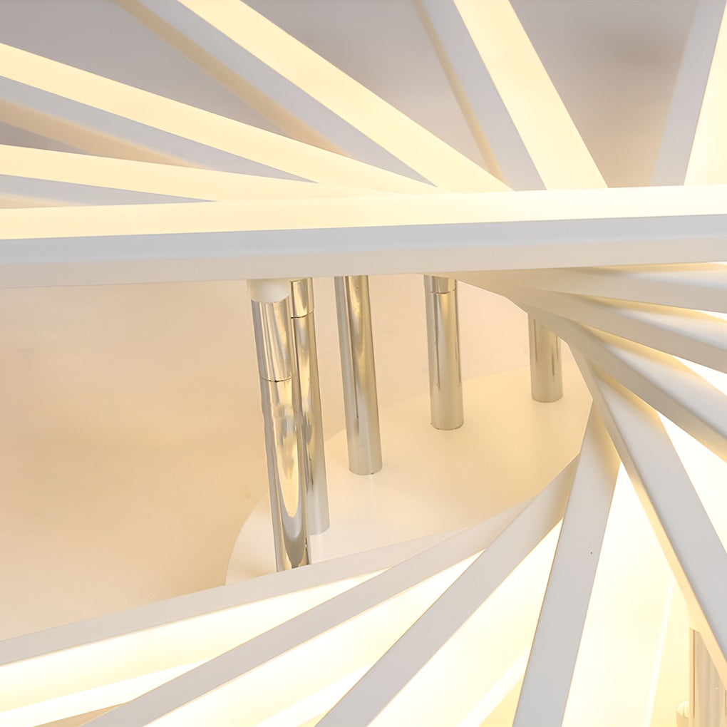 Modern Minimalist Strip LED Semi-Flush Chandelier — Iron and Acrylic, White, Stepless Dimming, Remote Control, 7- or 9-Light