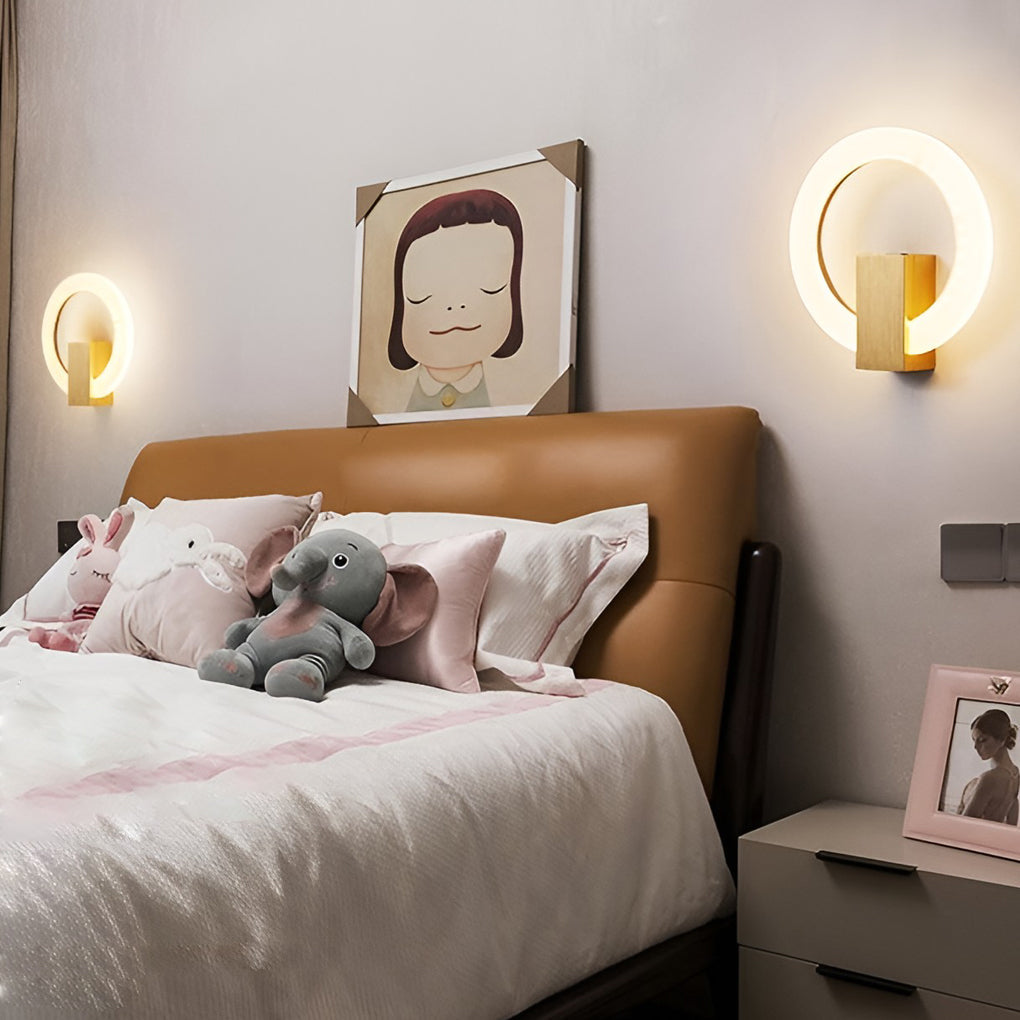 Modern Circle LED Wall Sconce — Iron and Acrylic, 3-Step Dimming, Remote, 4500K, Coffee or Gold, 8"–16"