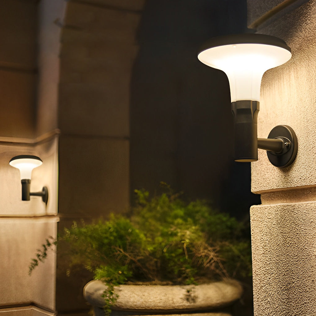 Modern Black Round Flower Solar Outdoor Wall Sconce — Aluminum, E27, IP65 Weatherproof, 10" Diameter