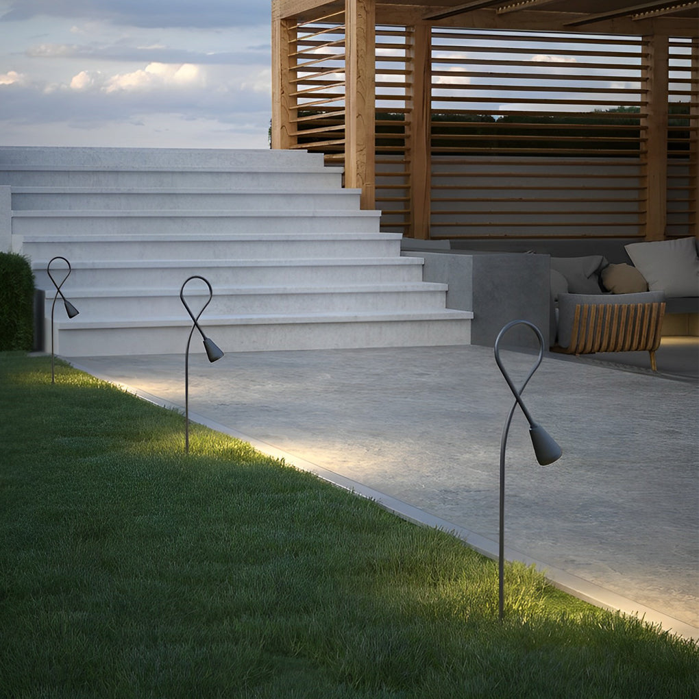 Arched Gooseneck Flower-Bloom Path Light — Black Aluminum, 7W COB LED, IP65, 31", 3000K Warm White