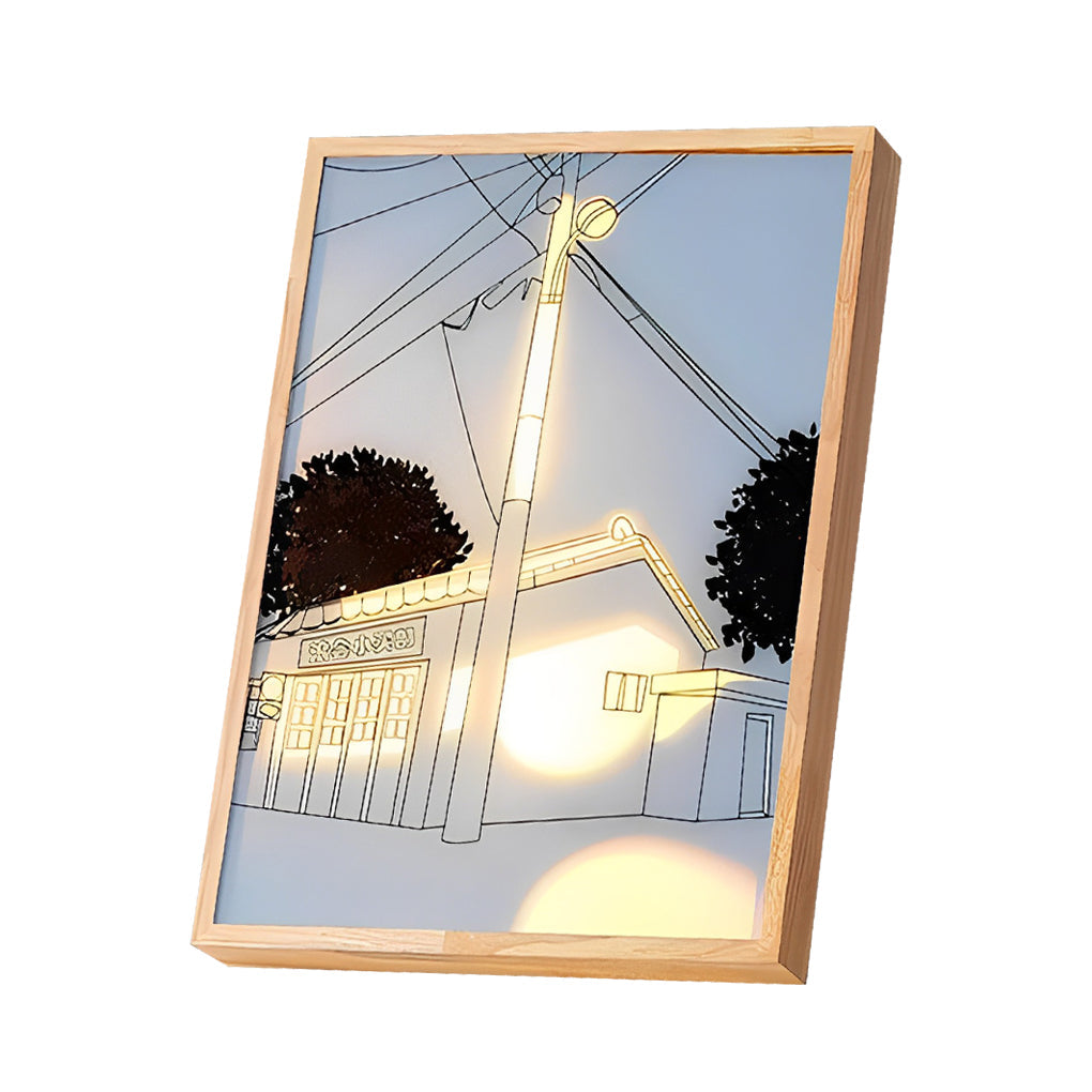 Sunshine LED Wall Art Night Light — Wood and Acrylic Frame, Touch Dimmable, 13" × 9", Rechargeable
