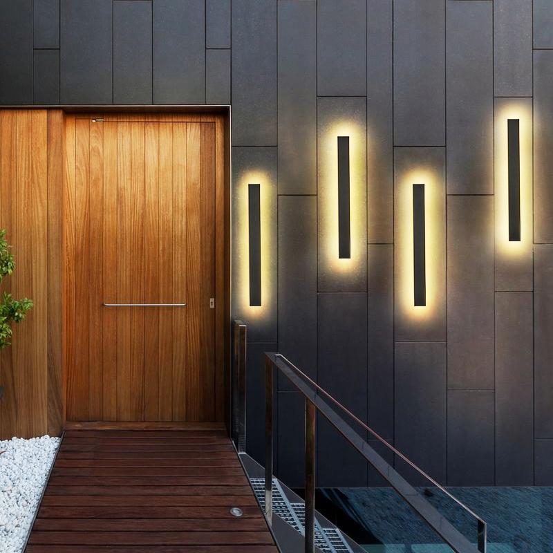 Linear Outdoor Wall Sconce — Black Metal, LED, IP65 Weatherproof, 20W–40W, Warm White 3200K