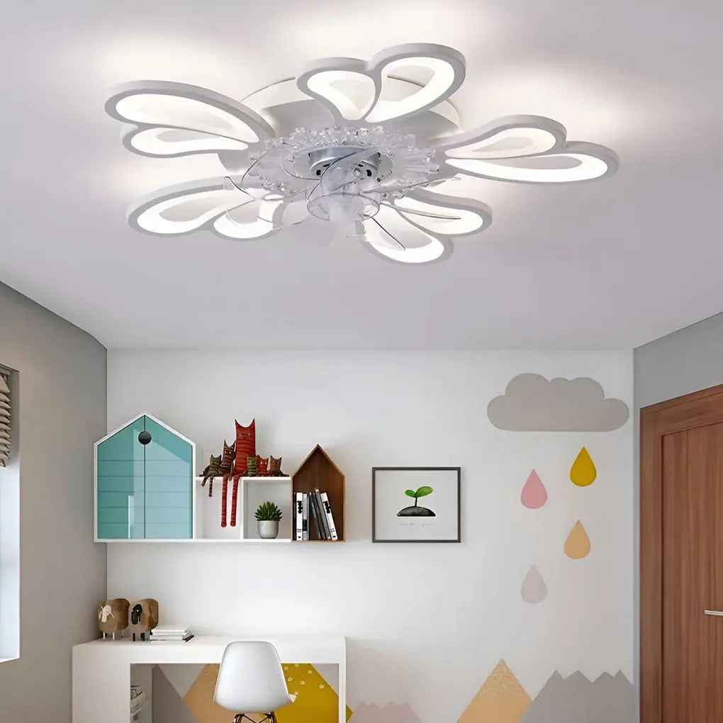 Nordic Ceiling Fan Lights with Creative Flower-Shaped Design and Three-Step Dimming LED Luxe