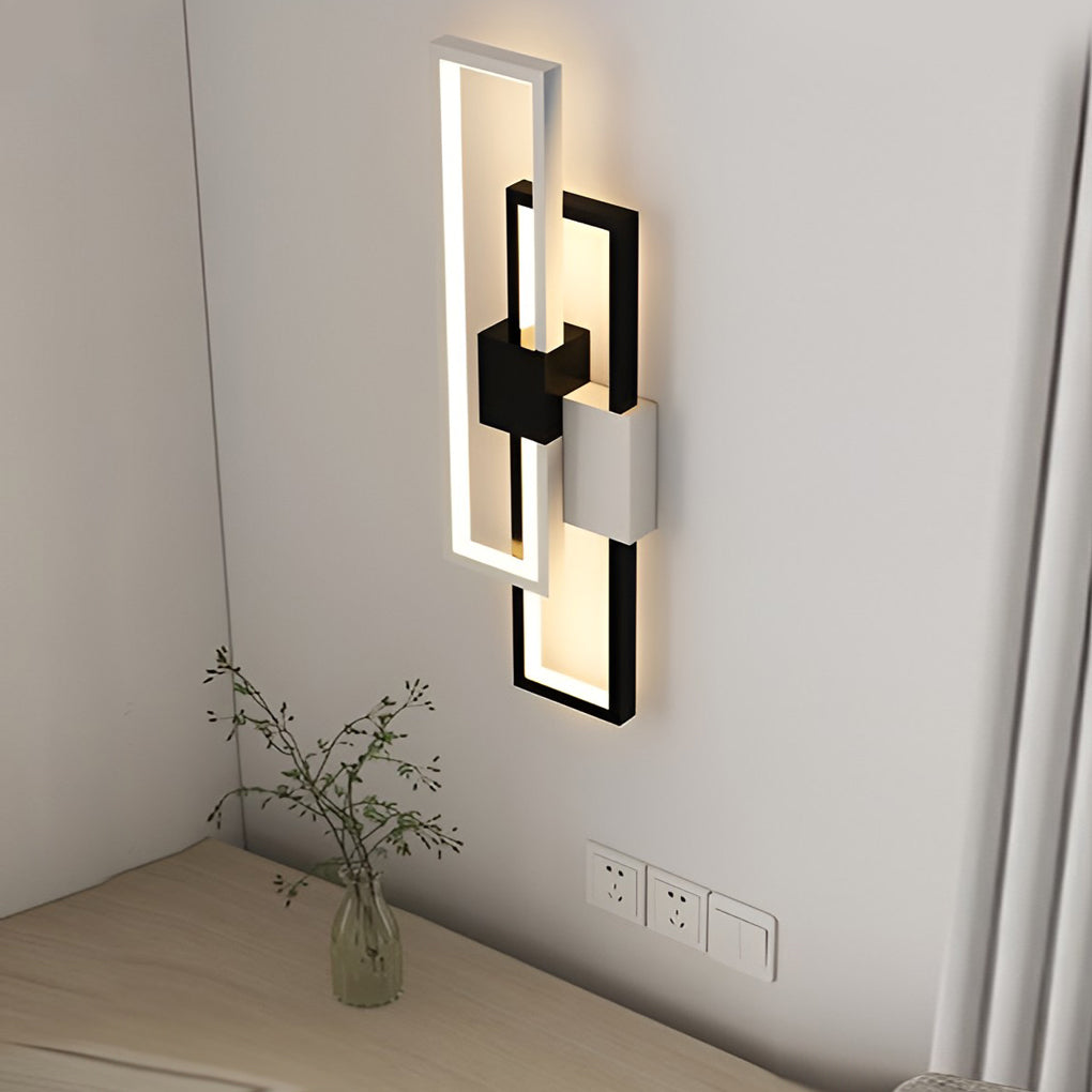 Rectangular Three-Step Dimming LED Wall Sconce — Iron & Aluminum, 3000K/6000K, Black or Gold