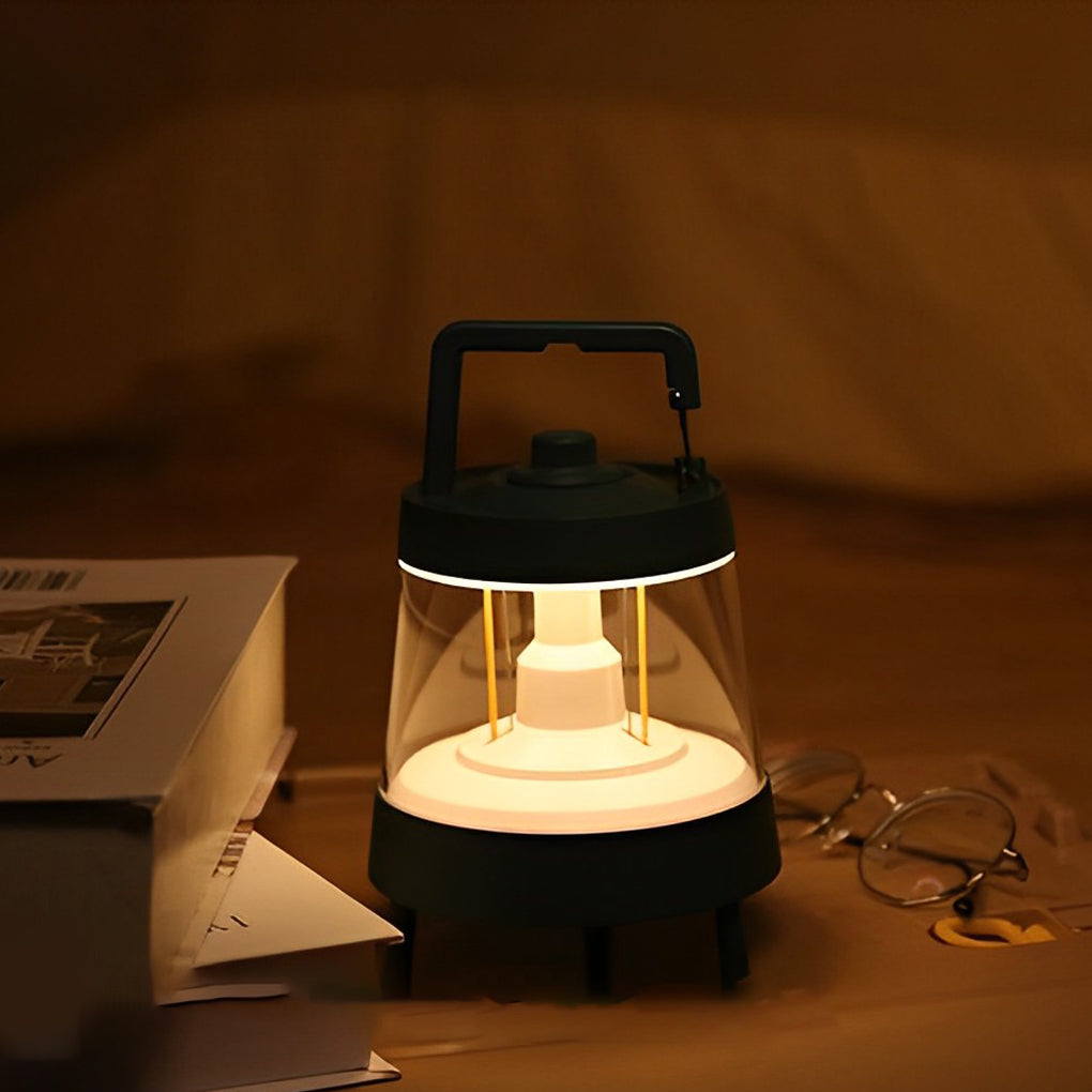 Forest Green Rechargeable Camping Lantern — ABS+PC, USB 5V, LED Dimmable, IP65 Waterproof, 15-Hour Battery, 5" × 7"