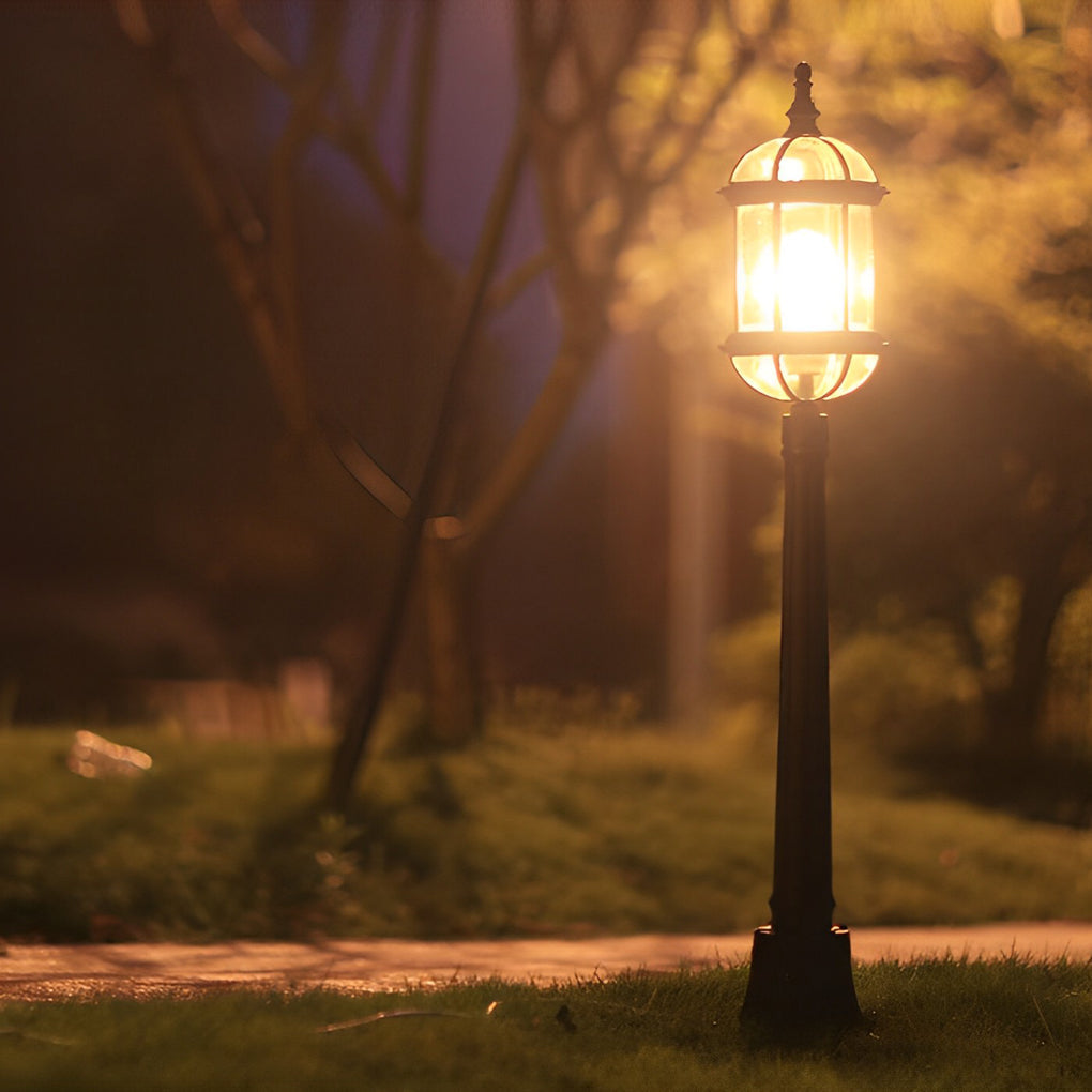 Vintage Golden Outdoor Post Light — Die-Cast Aluminum and Glass, E27, 46" H, Waterproof Rustproof