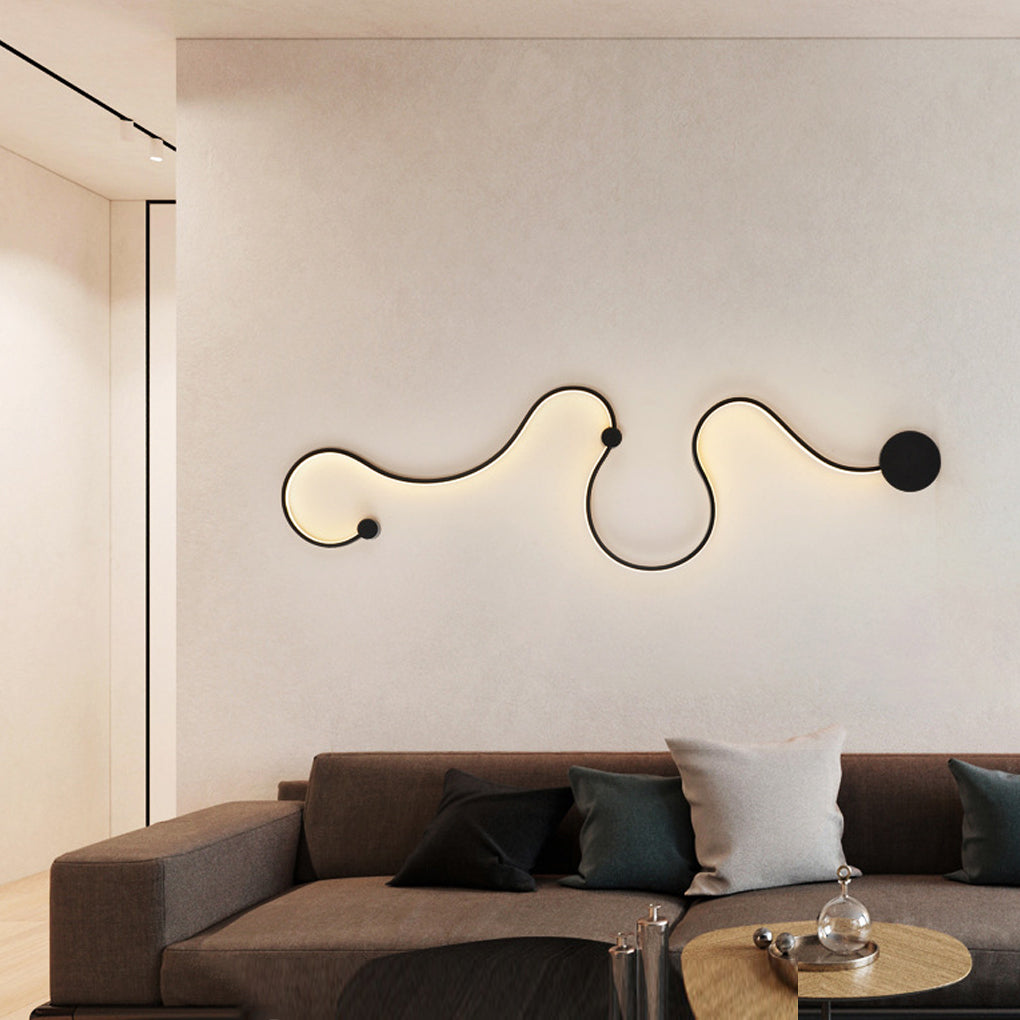 Curved Linear LED Wall Sconce — Black Iron, Modern, 23"–48" Sizes