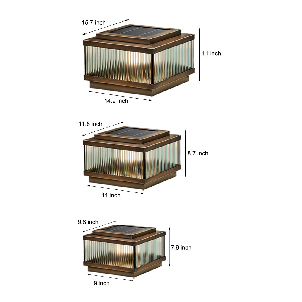 Modern Square Solar Fence Post Light — Copper and Tempered Glass, Remote Control, Intelligent Timing, Waterproof