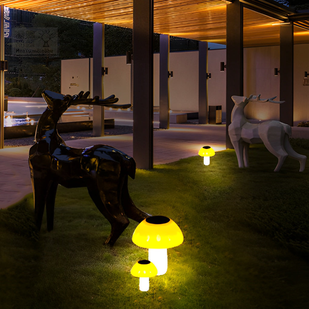 Mushroom Solar LED Lawn Light — ABS, Warm White 3000K, Auto Dusk-to-Dawn, IP Weatherproof, 7" × 15"
