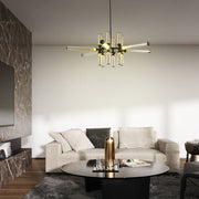 Minimalist Spliced Glass Tube Chandelier — Aluminum, 36W LED, 3000K Warm White, Hardwired