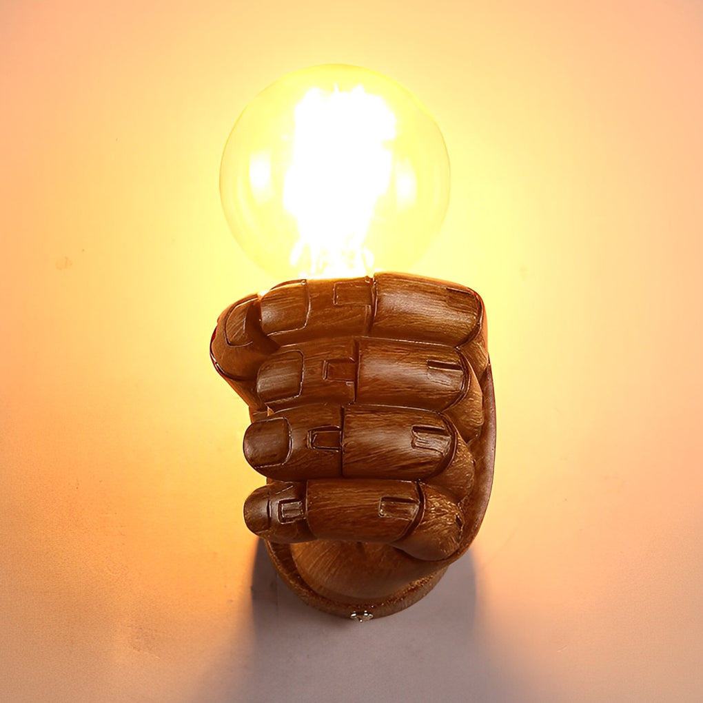 Fist-Shaped Retro Industrial Wall Sconce — Resin and Iron, E27, Engraved Baked-Varnish Finish