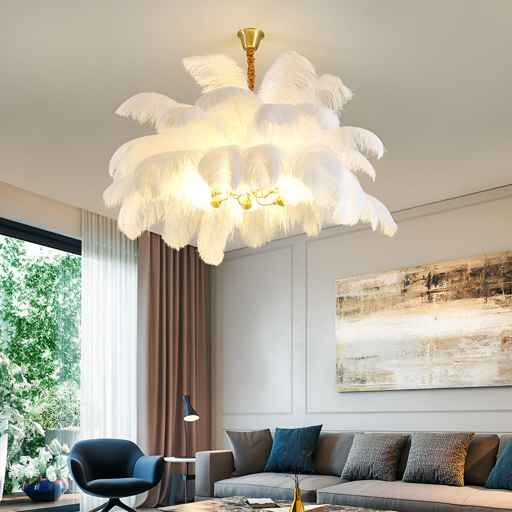 Feather Flush-Mount Chandelier — Copper, 39" Diameter, E14, Warm White 3000K