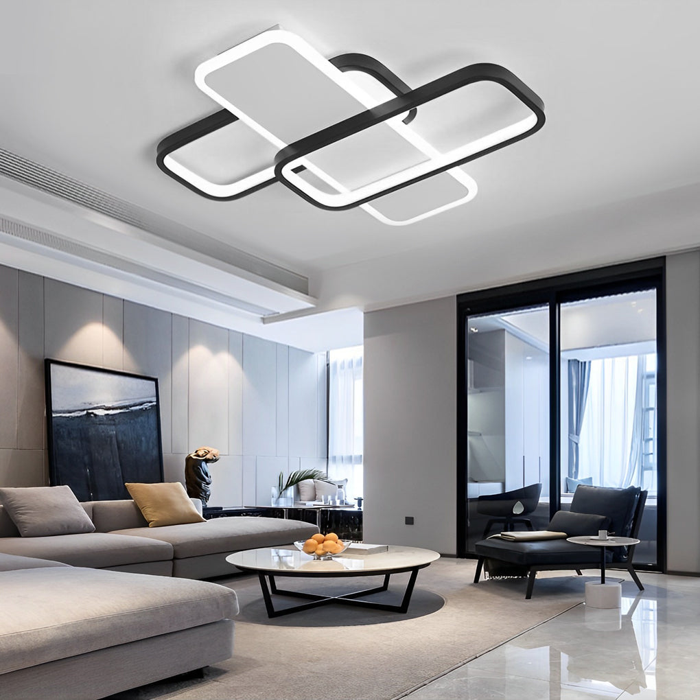 Square Overlapping Flush-Mount Chandelier — Aluminum & Acrylic, LED, Stepless Dimming, 3000K–6000K
