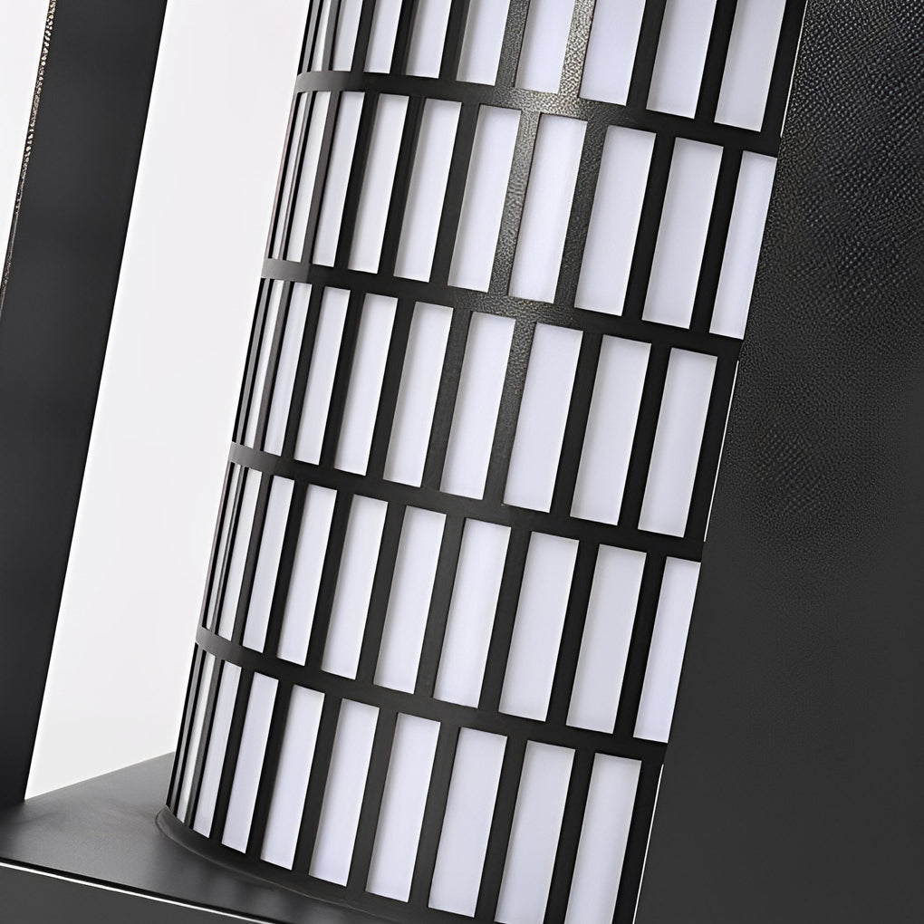 Black Waterproof Outdoor LED Lantern with Four-Panel Design and Lattice Pattern