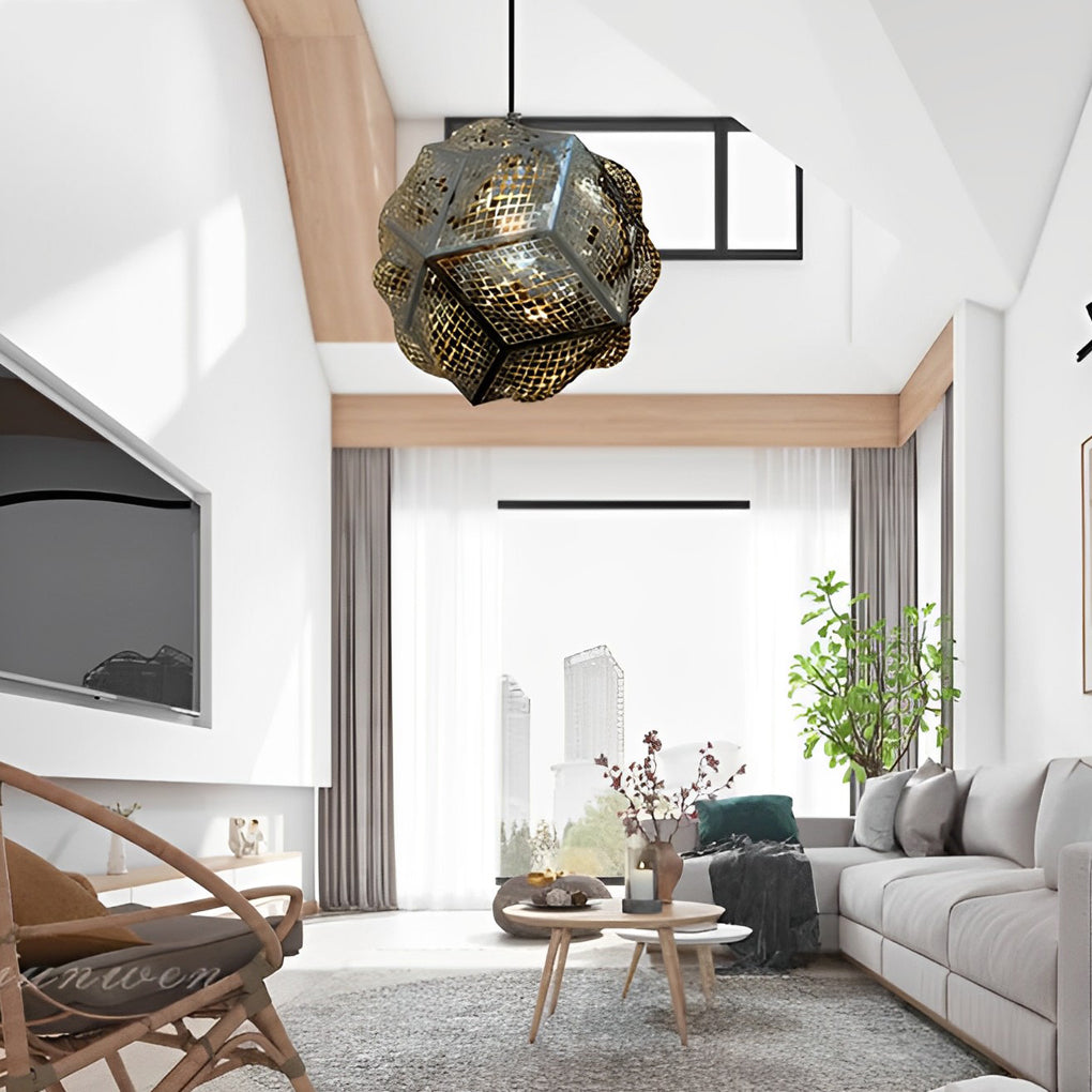 Postmodern Irregular Ball Chandelier — Stainless Steel, 3D Sculptural, Chrome or Gold, 12" or 17"
