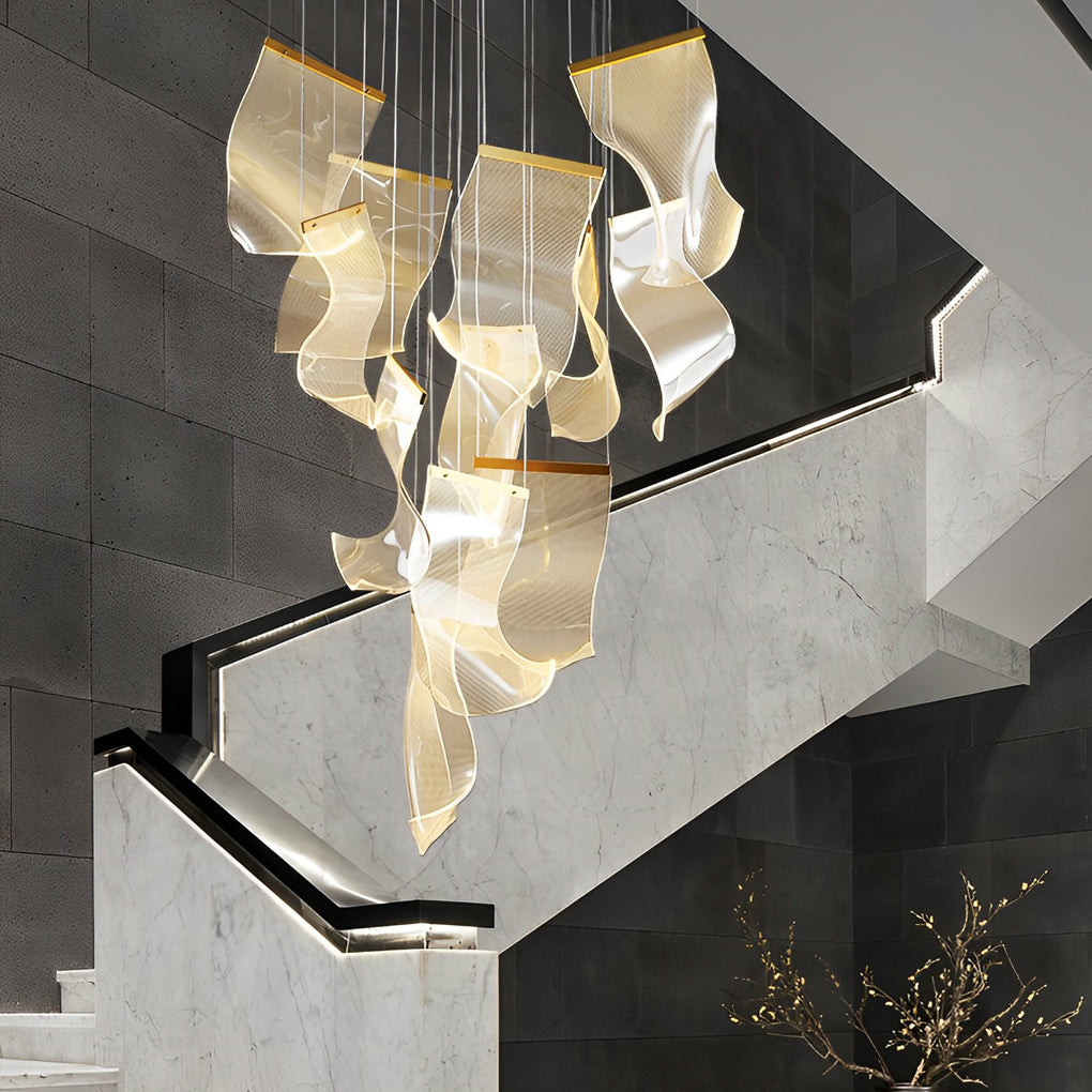 Irregular Curl Acrylic LED Chandelier — Gold, Stainless Steel & Aluminum, 6- to 28-Light, Stepless Dimming, 3000K–6000K